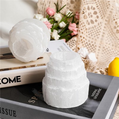 Selenite Polished Top Tea Light Candle Holder